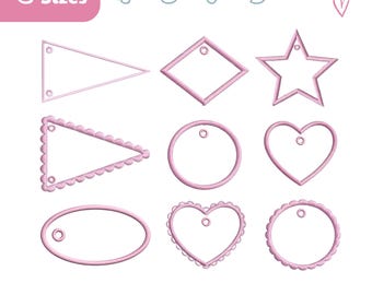 Pennant Bag Charm Embroidery Design, Applique Keychain, 9 Simple Shape Applique, Backpack Tag, Bunting Banner, Keychains & Patches Design