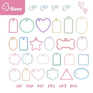 ITH Scalloped Name Tag Embroidery Design Set, Tag Applique Embroidery File, Frame Applique, In-The-Hoop Bag Tags, Keychains Design