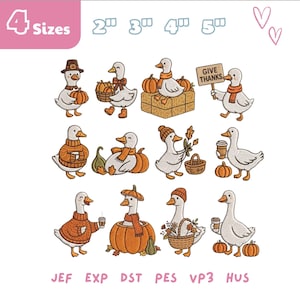 Cozy Silly Goose Embroidery Design Bundle, Fall Goose Embroidery File,  Fall Vibes Autumn Thanksgiving, Coffee Pumpkin Gourd, Autumn Goose