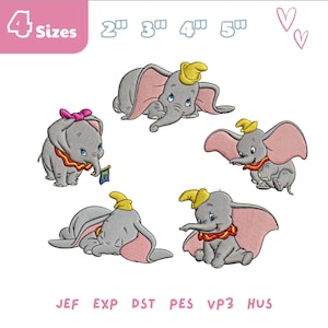 Pacchetto di disegni per ricamo dei personaggi di Dumbo, file di ricamo dell'elefante di Dumbo, viaggio in famiglia, viaggio a terra, Dumbo per bambini