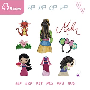 Mulan Princess Embroidery Design Bundle, Mushu Dragon Embroidery File, Princess Design, Magic Kingdom, Girls Trip, Birthday Gift