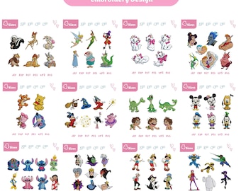 Mickey & Friends Family Embroidery Design Mega Bundle, Pixar Characters Embroidery File, Bambi, Lilo And Stitch, Winnie the Pooh, Peter Pan