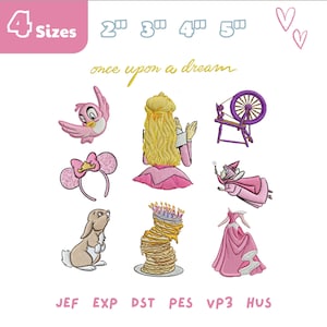 Doornroosje Aurora-borduurontwerpbundel, prinses Aurora-borduurbestand, prinses, Magic Kingdom, land Emb