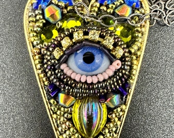 Large Eye Heart Pendant by Betsy Youngquist (blue)