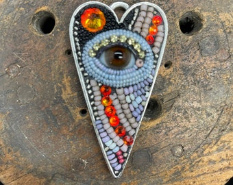 Large Eye Heart Pendant by Betsy Youngquist (brown)