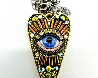 Large Eye Heart Pendant by Betsy Youngquist (blue)