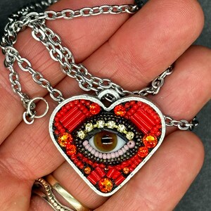 Small Eye Heart Pendant Necklace by Betsy Youngquist (brown)