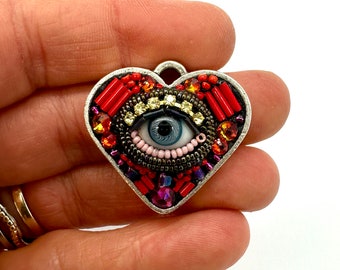 Small Eye Heart Pendant Necklace by Betsy Youngquist (blue)