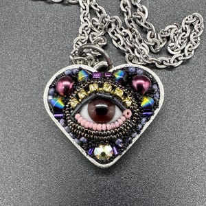 Small Eye Heart Pendant Necklace by Betsy Youngquist (brown)