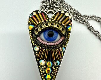 Large Eye Heart Pendant by Betsy Youngquist (blue)