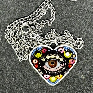 Small Eye Heart Pendant Necklace by Betsy Youngquist (brown)