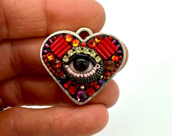 Small Eye Heart Pendant Necklace by Betsy Youngquist (brown)