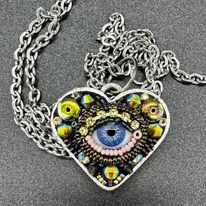 Small Eye Heart Pendant Necklace by Betsy Youngquist (blue)