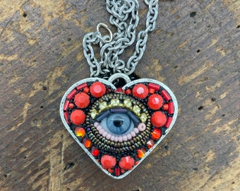 Small Eye Heart Pendant Necklace by Betsy Youngquist (blue)