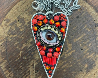 Large Eye Heart Pendant by Betsy Youngquist (brown)