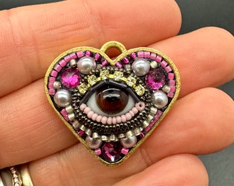 Small Eye Heart Pendant Necklace by Betsy Youngquist (brown)