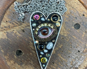 Large Eye Heart Pendant by Betsy Youngquist (brown)