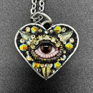 Small Eye Heart Pendant Necklace by Betsy Youngquist (brown)