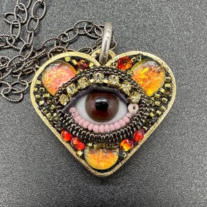 Small Eye Heart Pendant Necklace by Betsy Youngquist (brown)