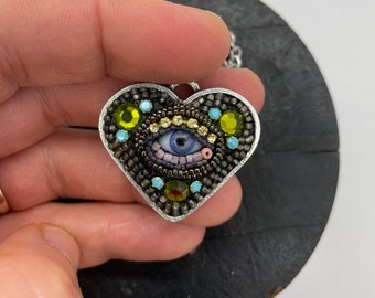 Small Eye Heart Pendant Necklace by Betsy Youngquist (blue)