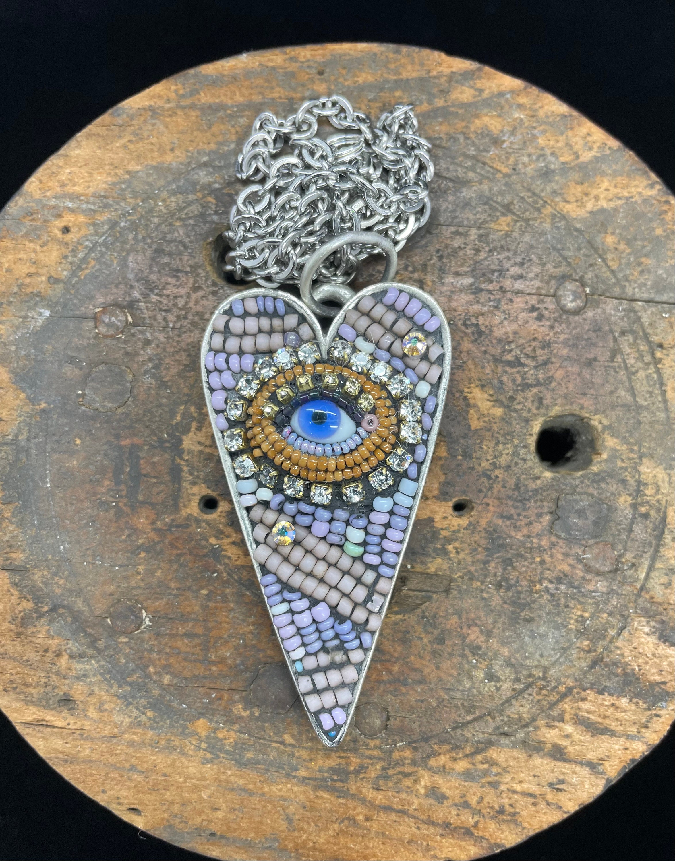 Large Eye Heart Pendant by Betsy Youngquist blue