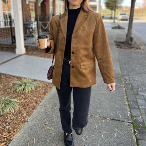 Women&#39;s Vintage Brown Suede Leather Blazer Coat – Western Style Outerwear | Elegant 90s Inspired Genuine Suede Jacket | Ideal Gift for Her