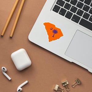 South Carolina State Aufkleber in den Clemson Farben - Orange und Lila Palmetto-Vinyl Aufkleber, Clemson Fan Geschenk, Laptop oder Wasserflasche Aufkleber
