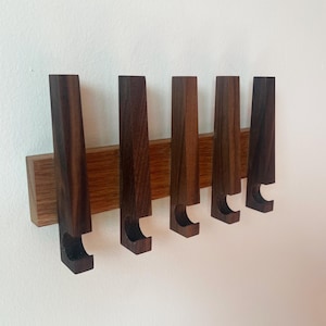 Mid-Century Modern Key Rack | Wooden Wall Mount Key Holder |  Handmade Solid Walnut, & White Oak Key Hook for Entryway | Minimalist Decor