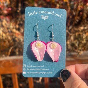 Pink with Sparkle Vulva Earrings &quot;Daisy&quot; Handmade Polymer Clay with White Flower