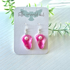 Pink Polymer Clay Vulva Earrings “Darla” with Pearl