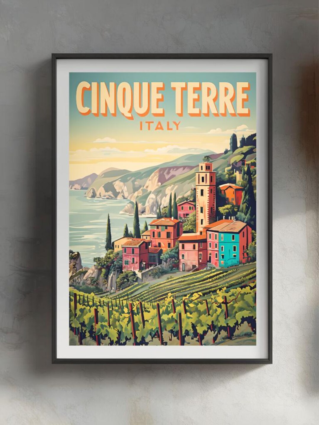 Cinque Terre Italy Travel Poster | Retro Italian Coast Wall Art ...