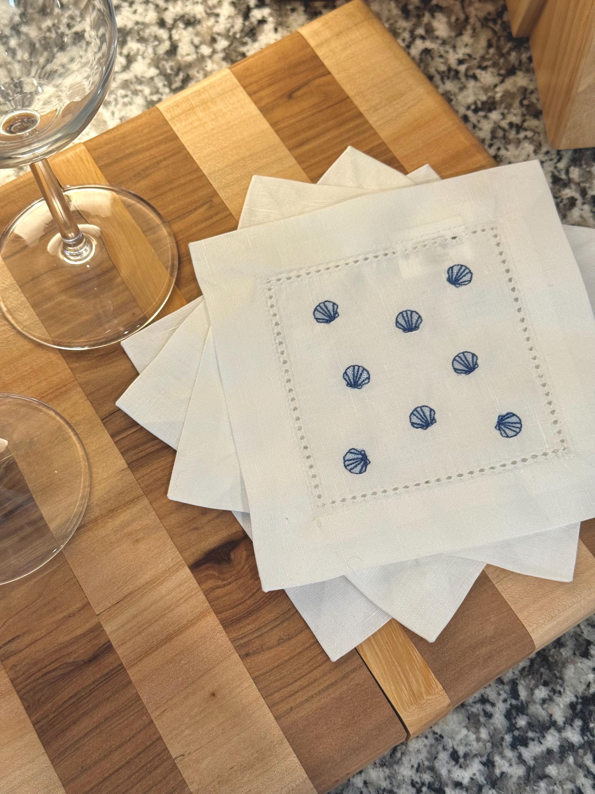 Embroidered Coastal Cocktail Napkins