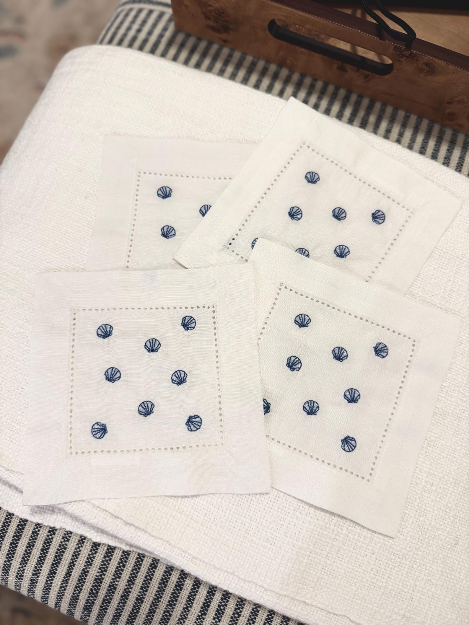 Embroidered Coastal Cocktail Napkins - Set of 4
