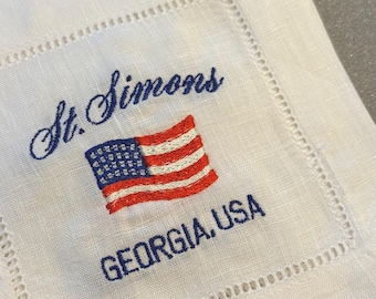 Embroidered cocktail napkin — flag