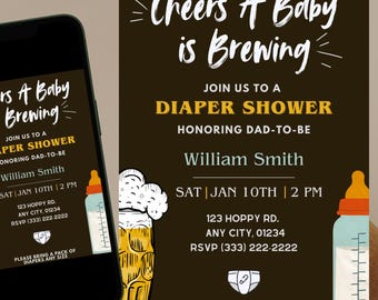 Baby is Brewing Diaper Shower Invitation – Editable Canva Template (Digital Download)