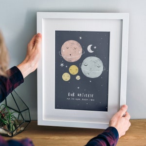 Gepersonaliseerde familieplaneetprint, ingelijste print | Cadeau voor familie en vrienden | Verjaardag, nieuwe baby, nieuw huis