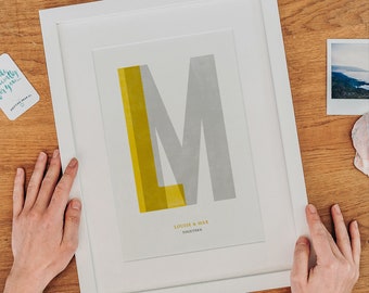 Letterpress Couple's Initials Print | Ideal Gift for Partners & Couples | Anniversary, Wedding, Birthday