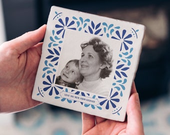 Personalised Portuguese Style Photo Tile With Text|Ideal Gift for Couples,Family & Friends|Anniversary,Birthday,Wedding,New Baby