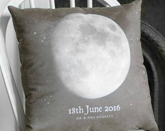 Personalised Faux Suede Cushion Special Date 'Moon Phase' Gift | Mother's Day, Wedding, Anniversary, Nursery, Couples