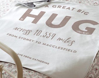 Personalised Luxury Blanket ' A Hug Across The Miles' Gift - Cosy Custom Blanket Gift, Gift for Her/Him, Family Gift, Special Occasion