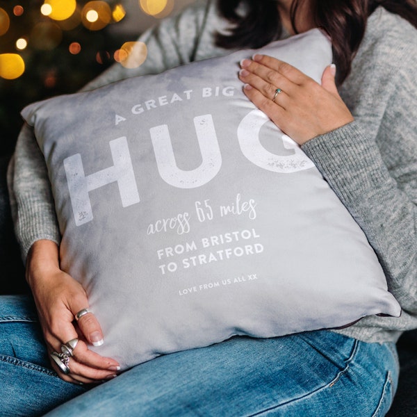 Personalised 'Hug Across The Miles' Cushion  | Send a Hug | Hug Cushion | Miss You | Thinking of You Gift | Any Occasion Gift