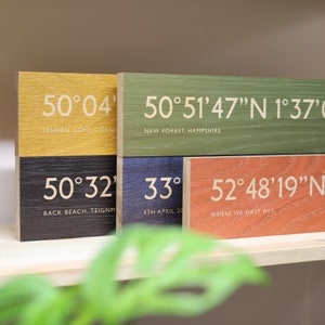 Personalized Solid Oak Coordinates Print: Bus Blind Style