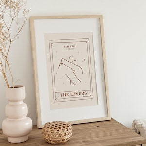 Gepersonaliseerde 'The Lovers' tarotprint cadeau voor koppels | Ideaal voor dierbaren, verjaardag, jubileum, bruiloft, speciale gelegenheden, nieuw huis