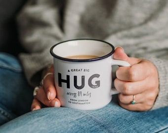 Personalised 'Hug Across The Miles' Ceramic Mug | Ideal Gift Loved Ones | Long Distance, Missing You, Just Because, Birthday, Christmas