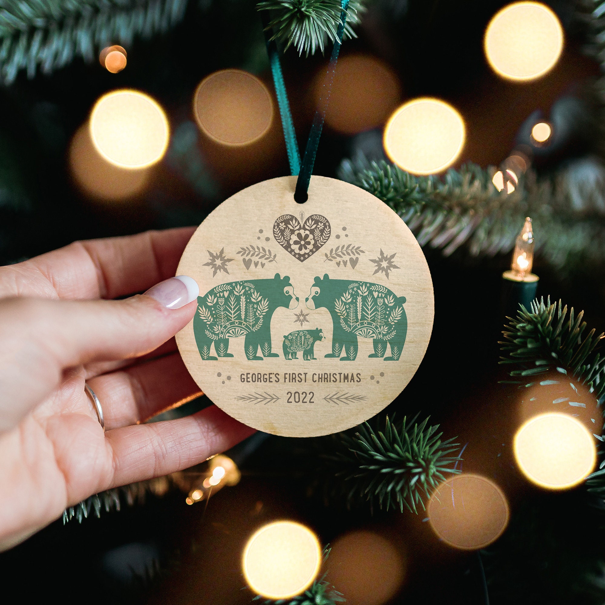 Le Premier Noël de Bébé Nordic Bears Bauble en Bois | Cadeau Idéal Pour Les Familles Noël, Nouveau B