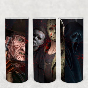 Slasher Halloween Horror 20 oz Skinny Sublimation Tumbler Wrap Digital Download, Instant download png