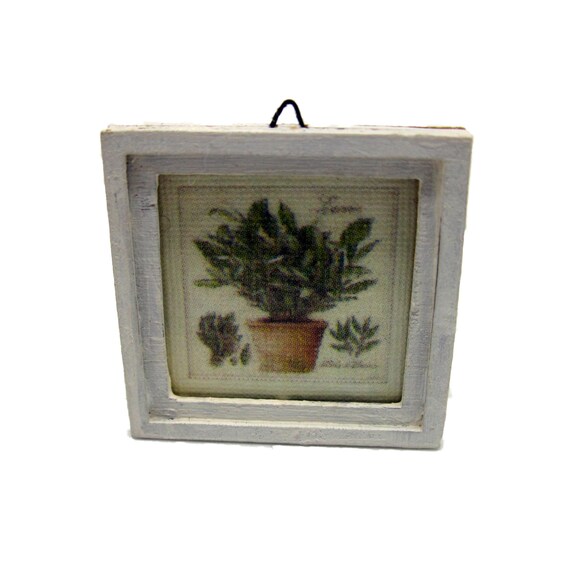 Miniature shabby chic picture herbes de Provence Thym with wooden frame