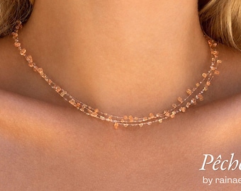Clear Resin Water Drop Necklace with Peach Sparkles – Dainty Choker Jewelry