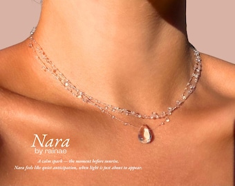 Dainty Floating Necklace Water Drop Jewelry Delicate Necklace Resin Drops Delicate Necklace Silver Sparkles Necklace