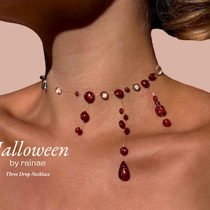 Vampire Dripping Blood Halloween Necklace Handmade Vampish Necklace For Halloween Red Blood Imitation Necklace